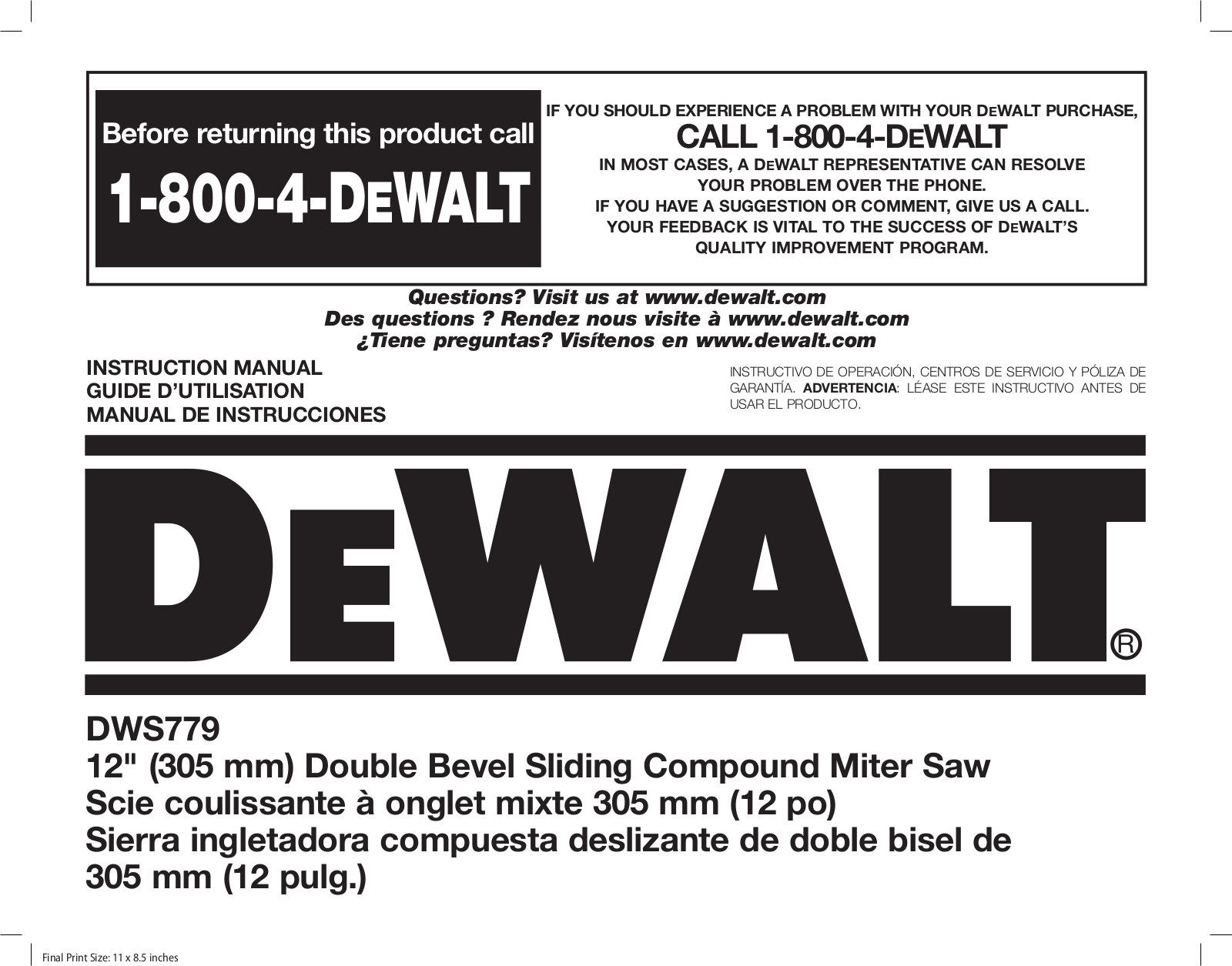 Dewalt DWS779 User Manual