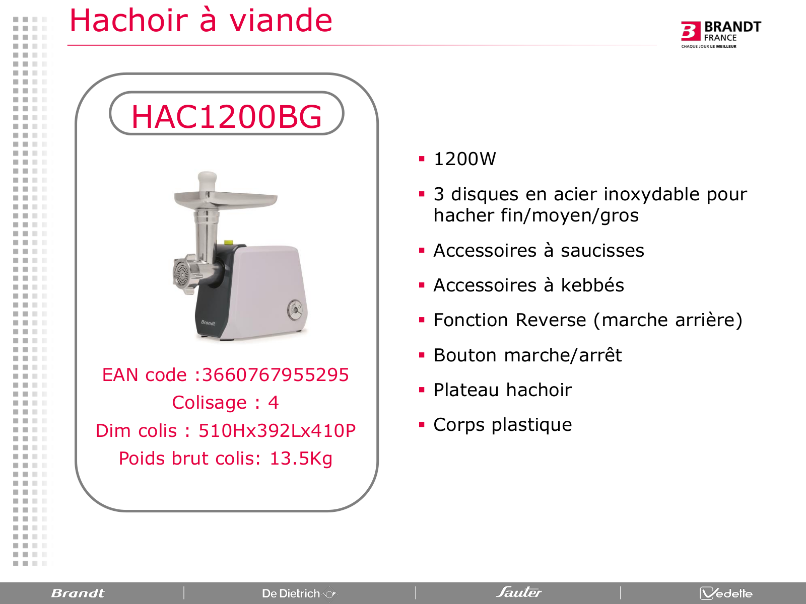 Brandt HAC1200BG product sheet