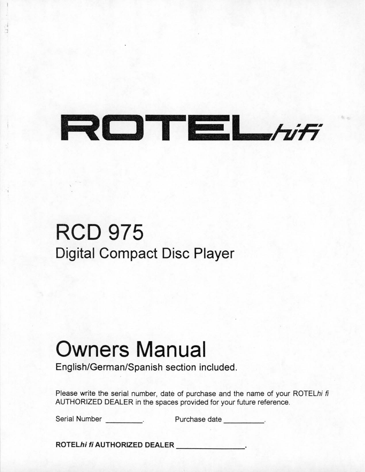 Rotel RCD 975 User Manual