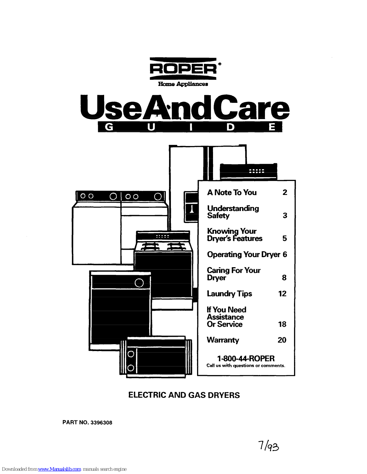 Roper ELECTRIC AND GAS DRYERS Use And Car Manual - ManualMachine.com