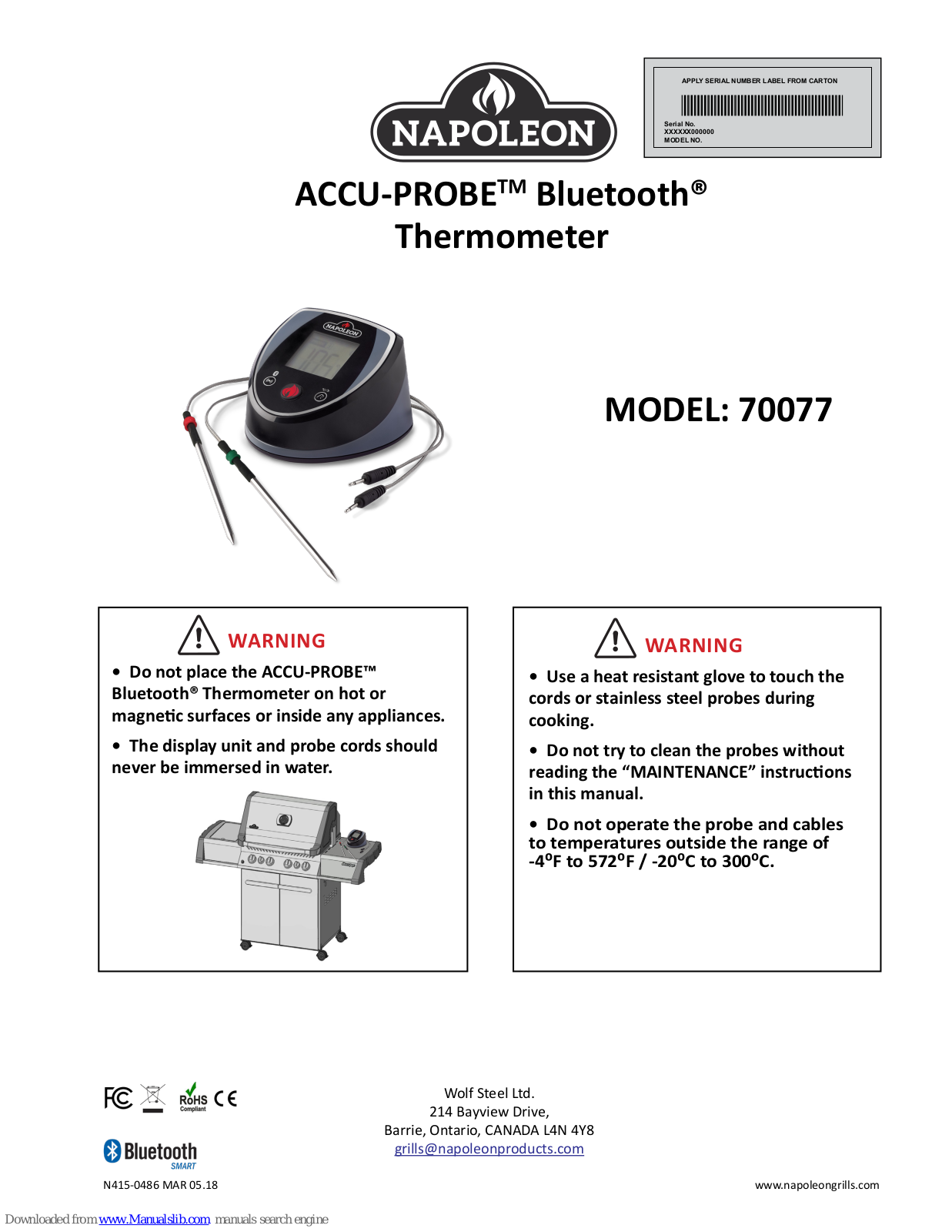 Napoleon ACCU-PROBE 70077, ACCU-PROBE BLUETOOTH THERMOMETER User Manual