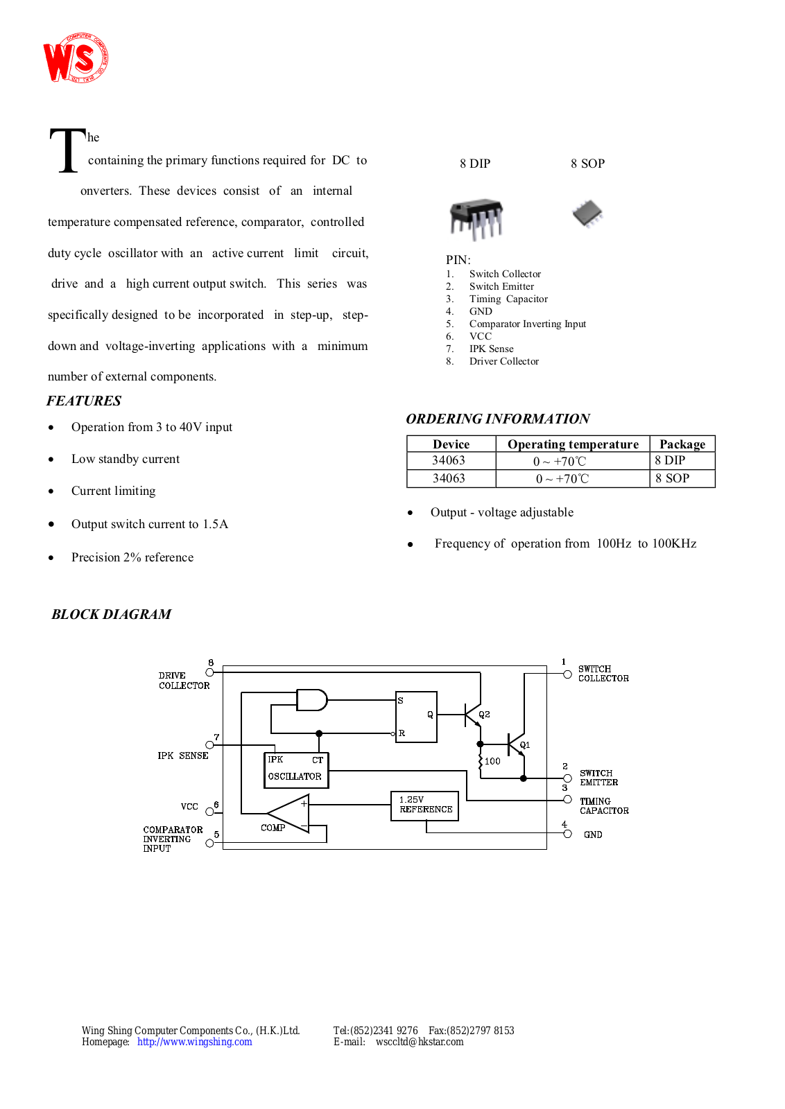 Wing Shing WS34063AP, WS34063AD Datasheet