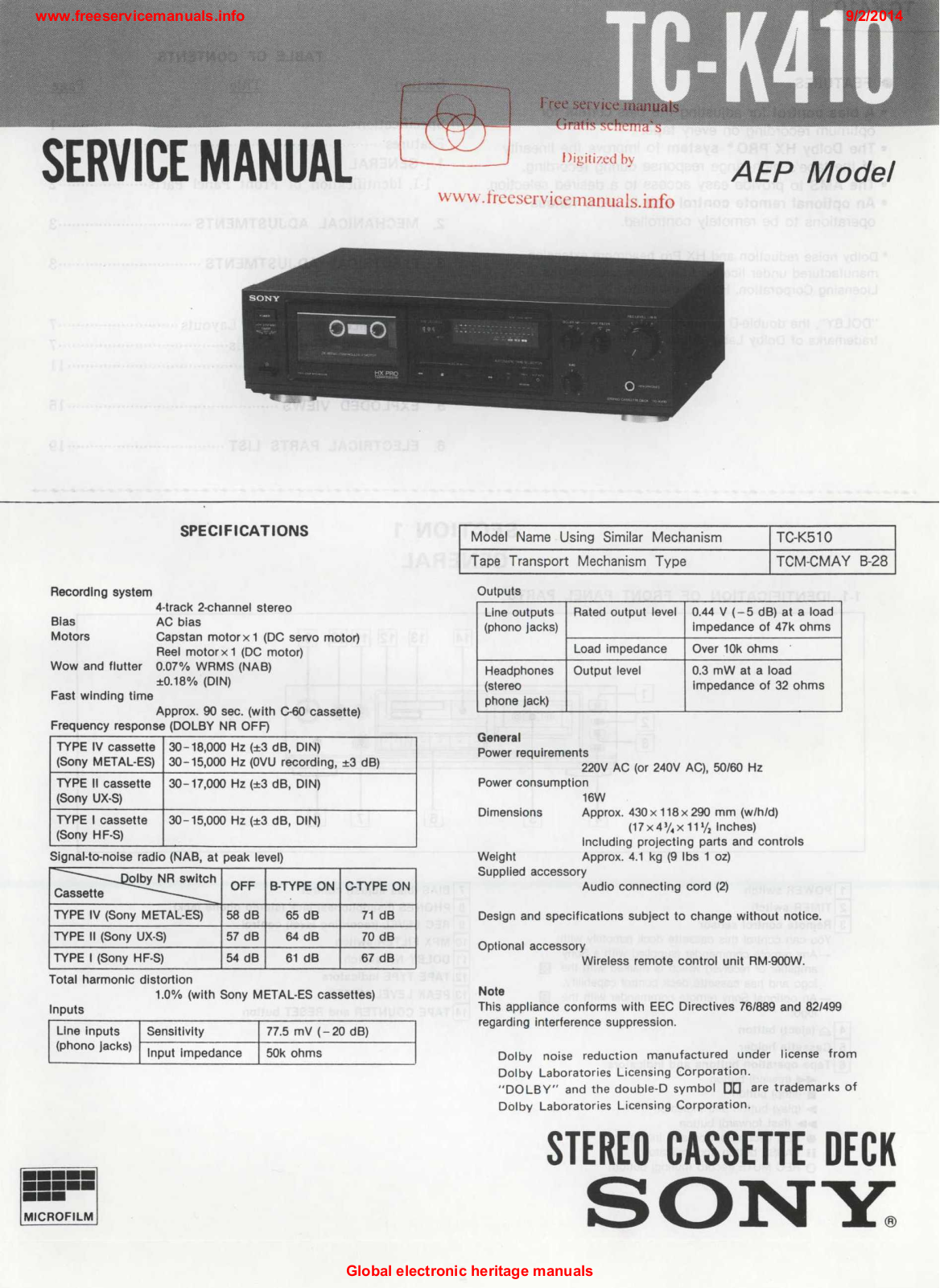 Sony tc-k410 Service Manual