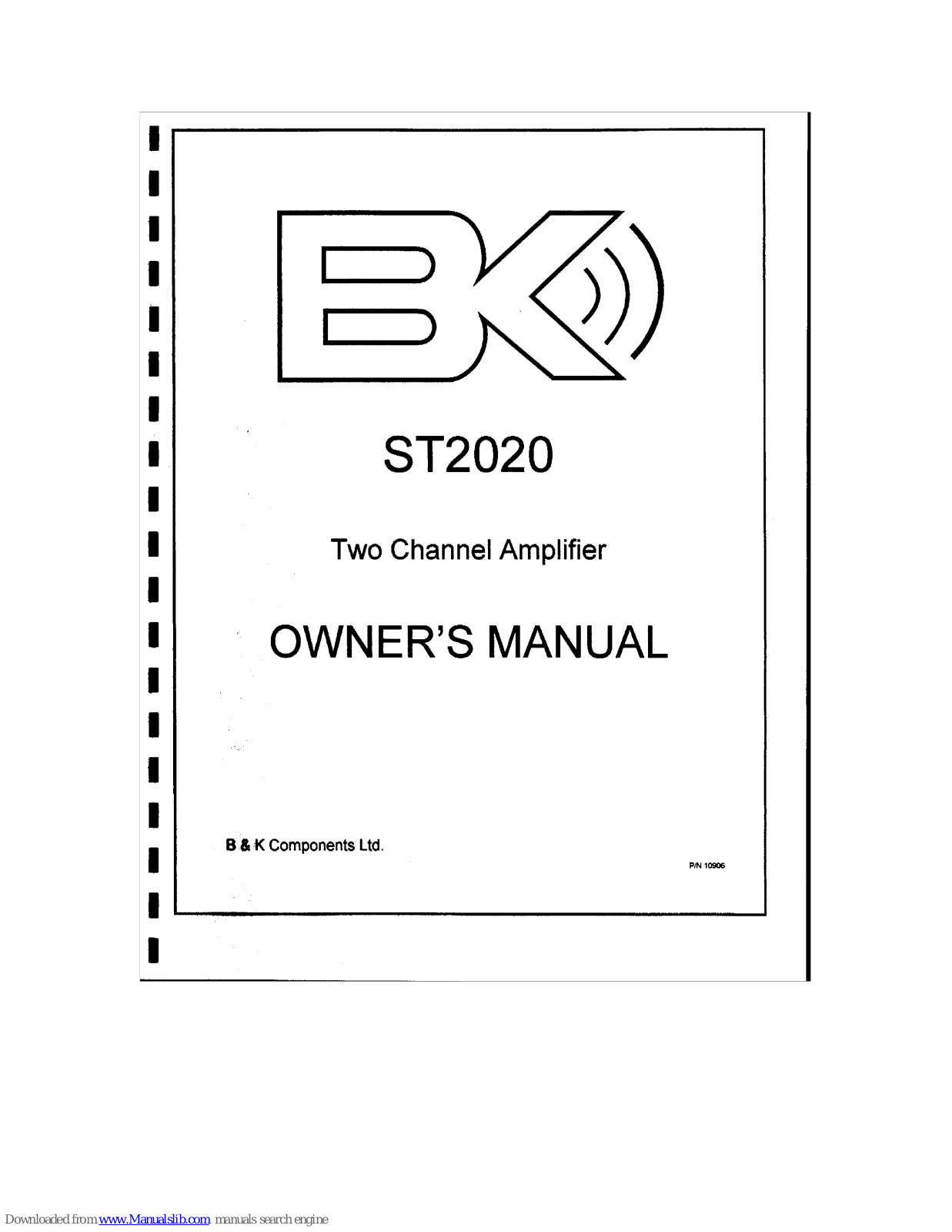 B&K COMPONENTS ST2020 Owner's Manual - ManualMachine.com