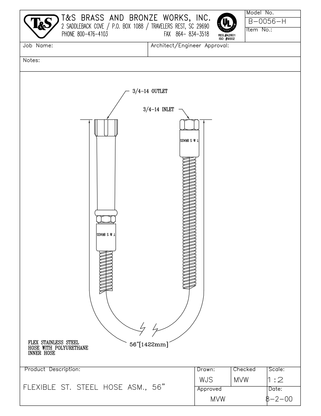 T & S Brass & Bronze Works B-0056-H General Manual