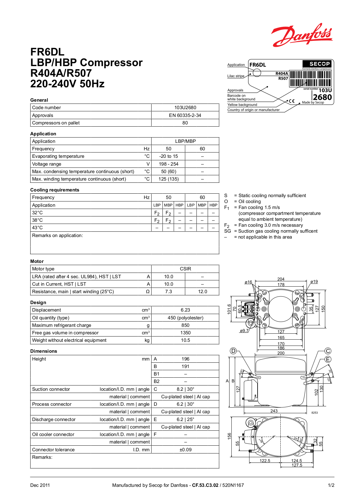 Danfoss FR6DL LBP, FR6DL HBP Data sheet