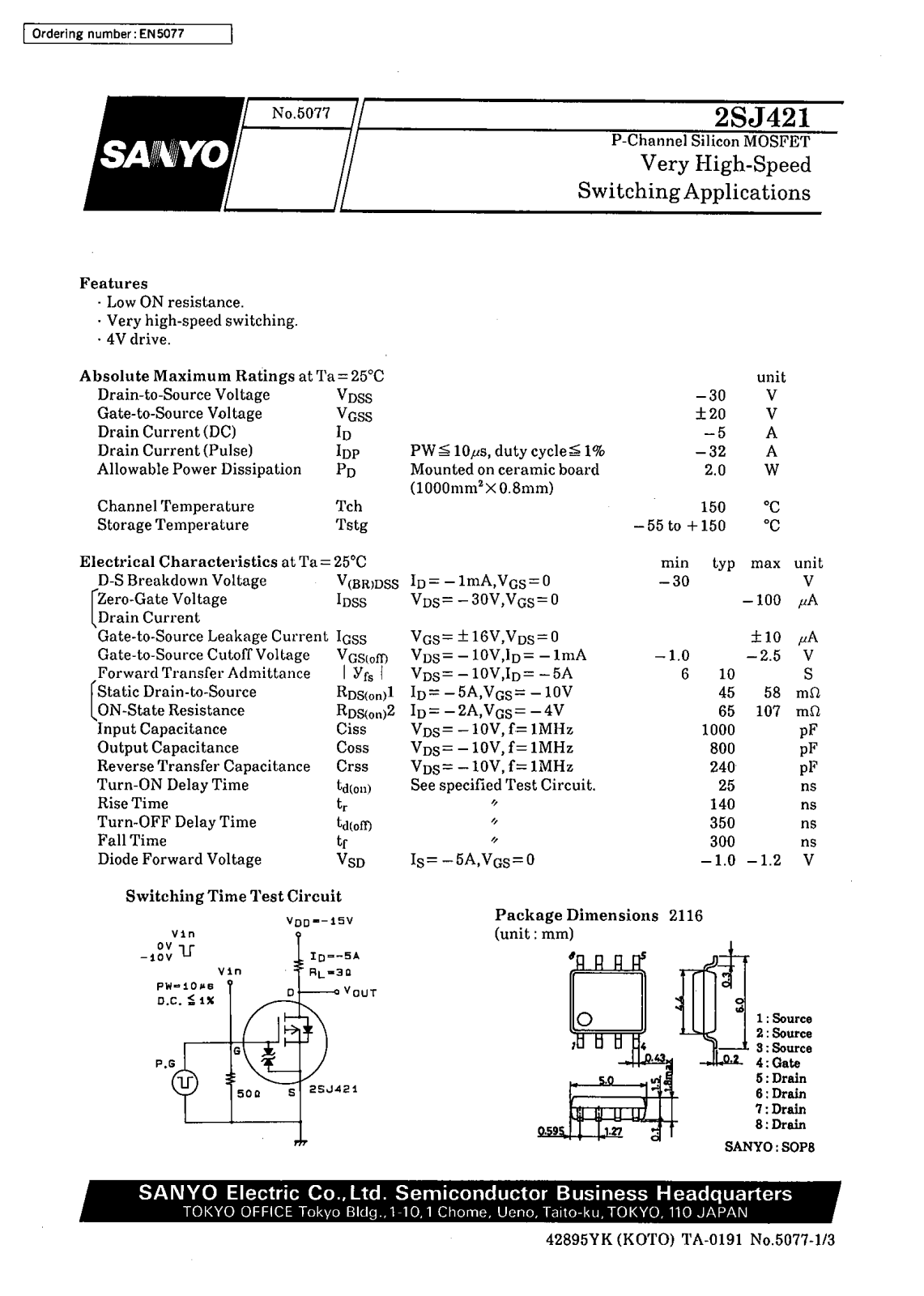 SANYO 2SJ421 Datasheet