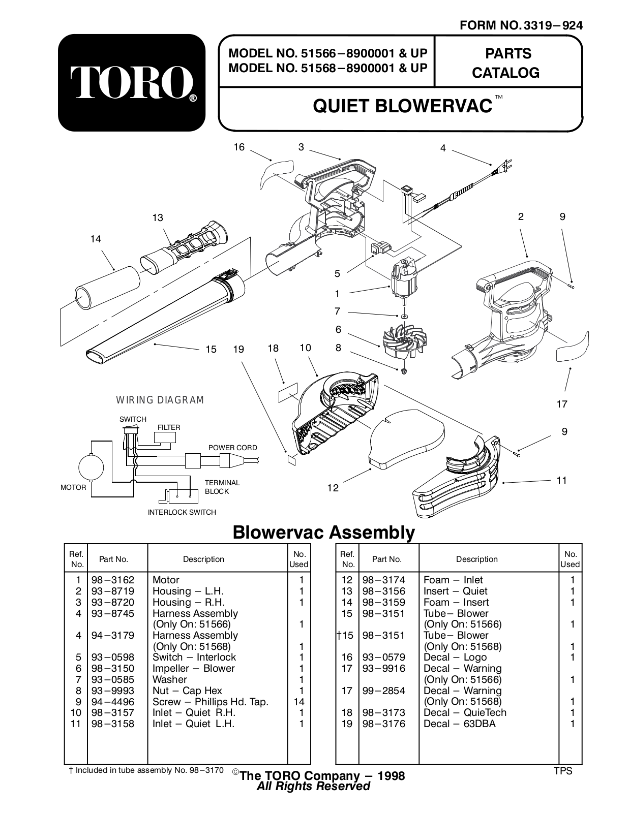 Toro 51566, 51568 Parts Catalogue