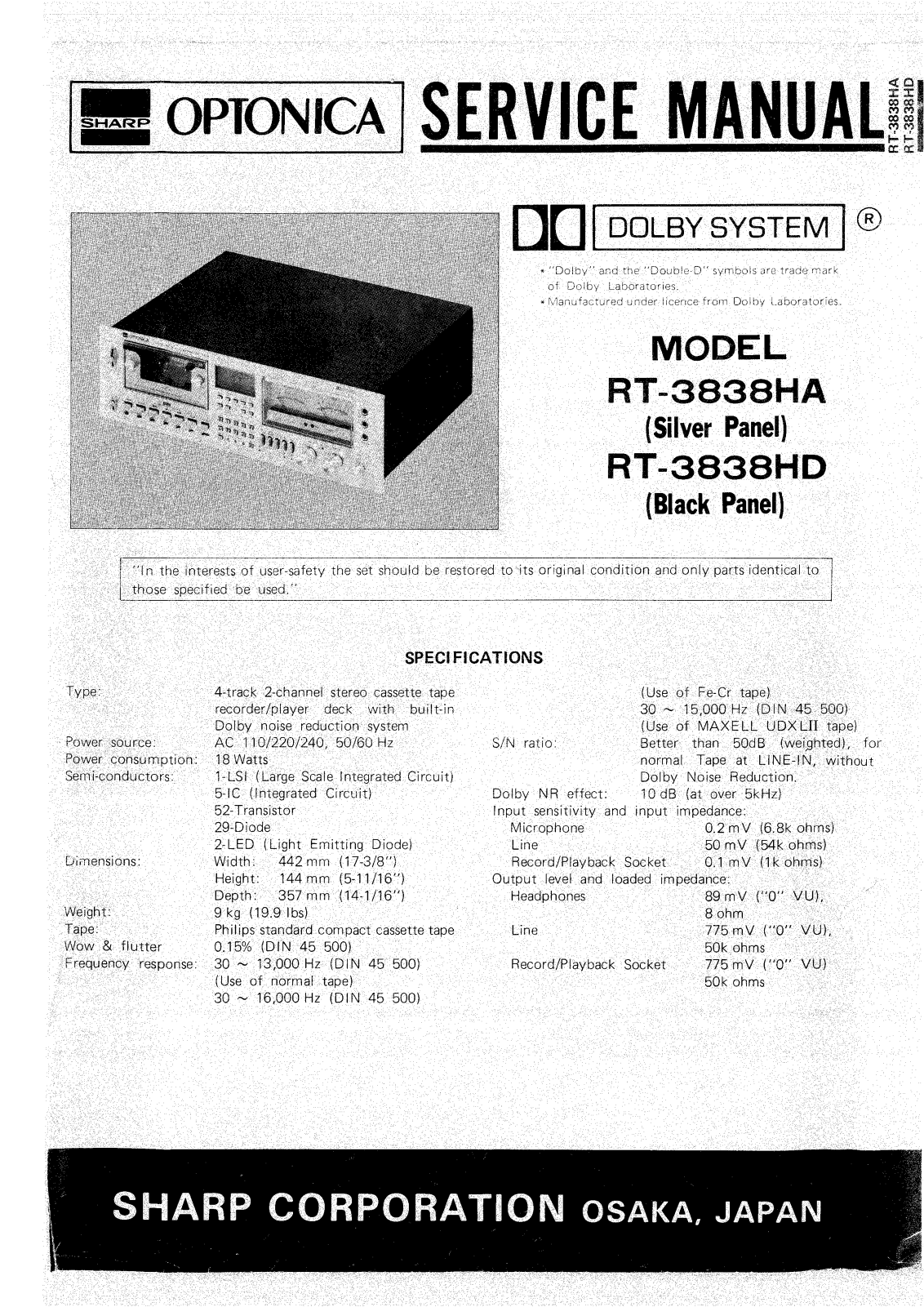 Optonica RT-3838 Service manual
