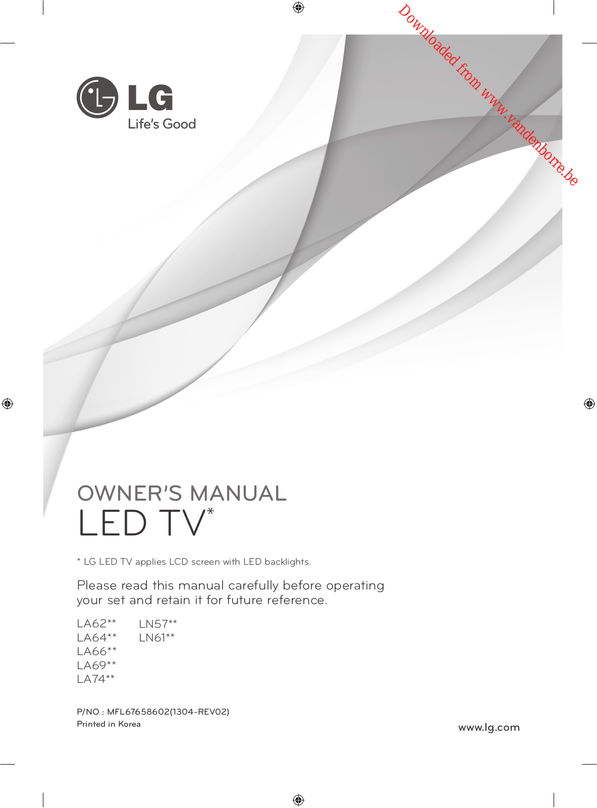 LG LA62 series, LA64 series, LN57 series, LN61 series, LA66 series Owner's Manual