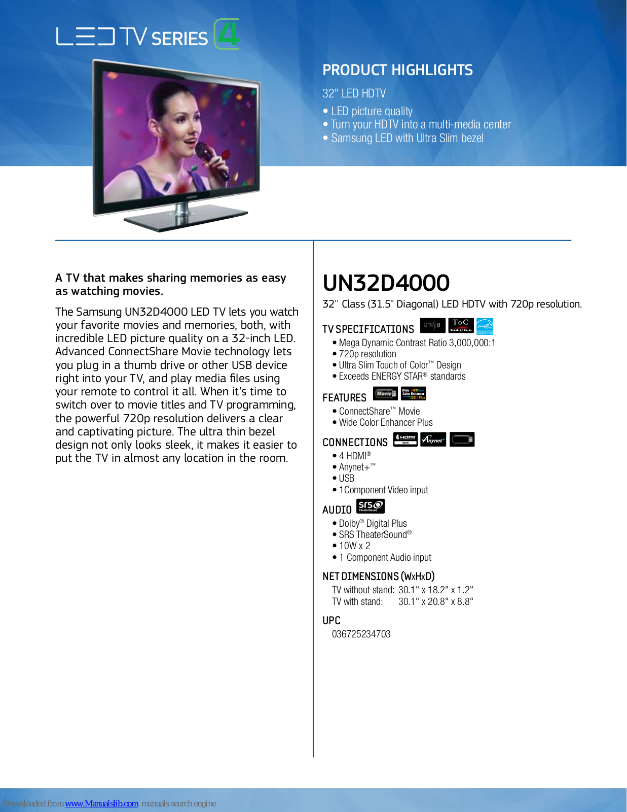 Samsung UN32D4000NDXZA, UN32D4000 Brochure