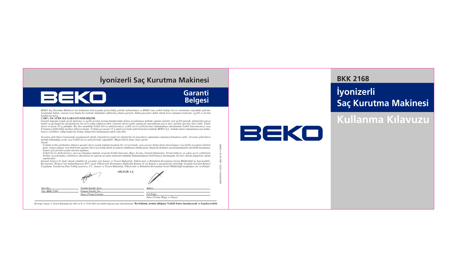 Beko BKK 2168 User Manual