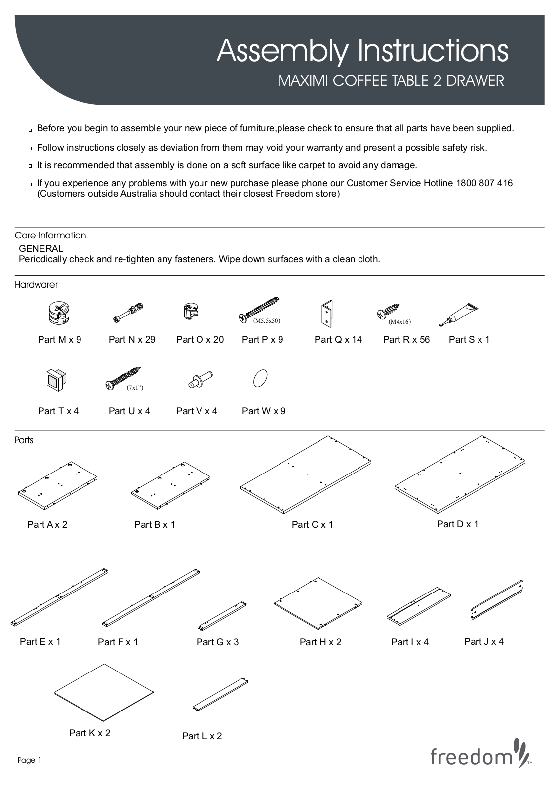 Freedom Maximi Coffee Table Assembly Instruction