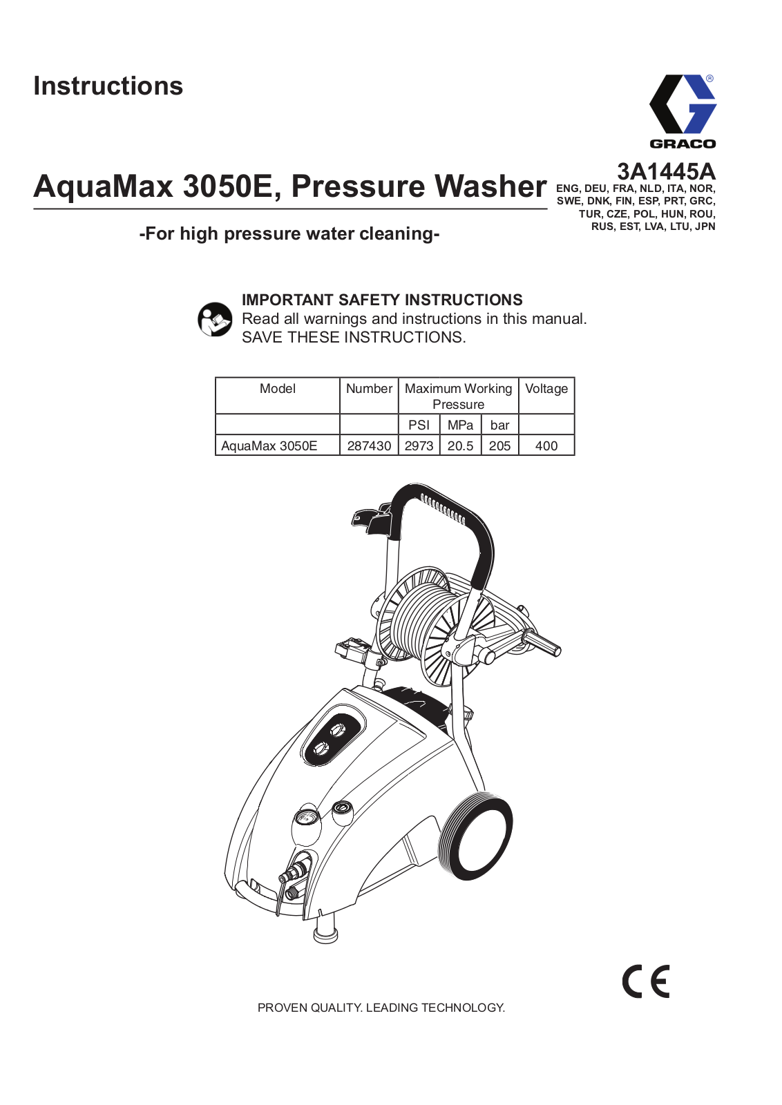 Graco AquaMax 3050E Safety Instructions