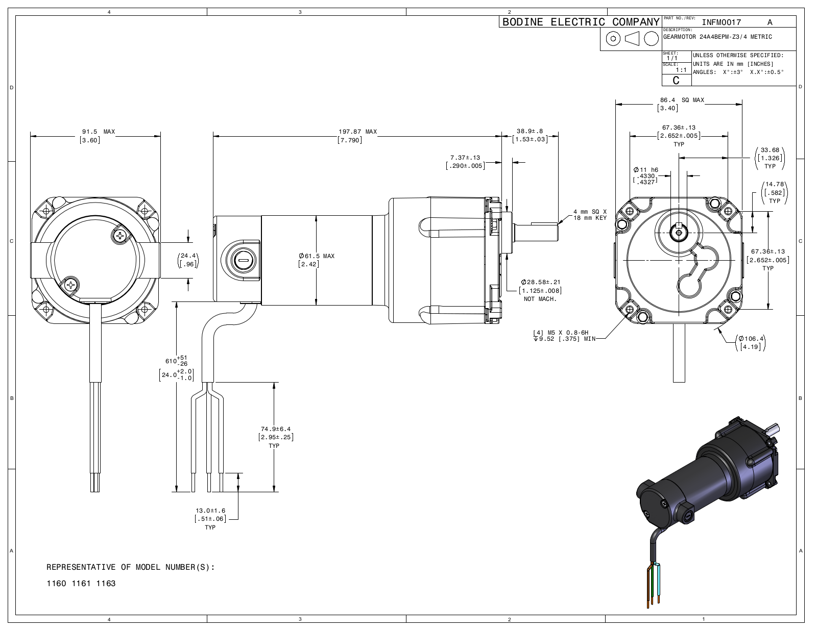 Bodine 1160, 1161, 1163 Reference Drawing