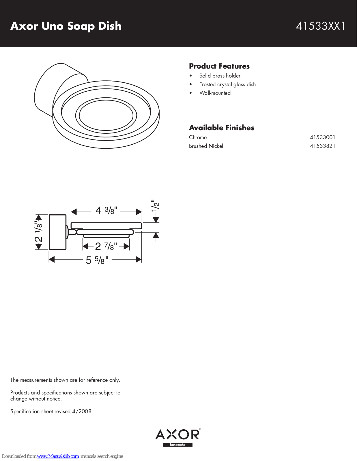 Axor 41533001, 41533821 Specification Sheet