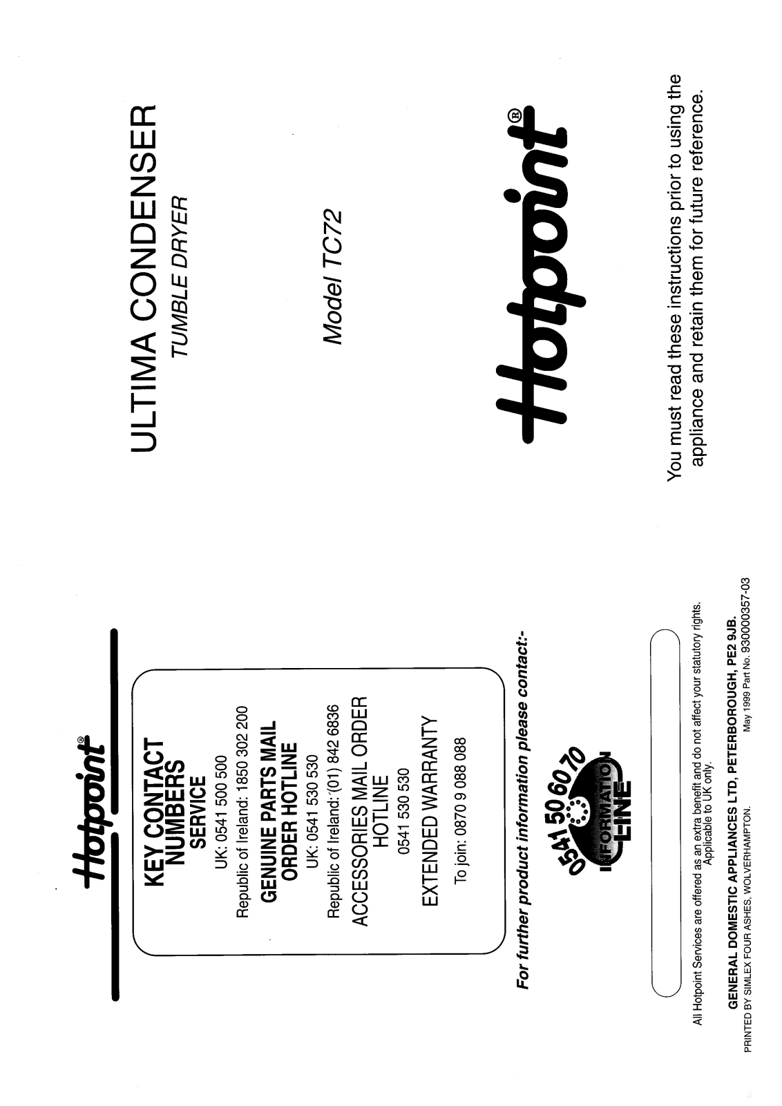 Hotpoint-Ariston HBTC72 User Manual