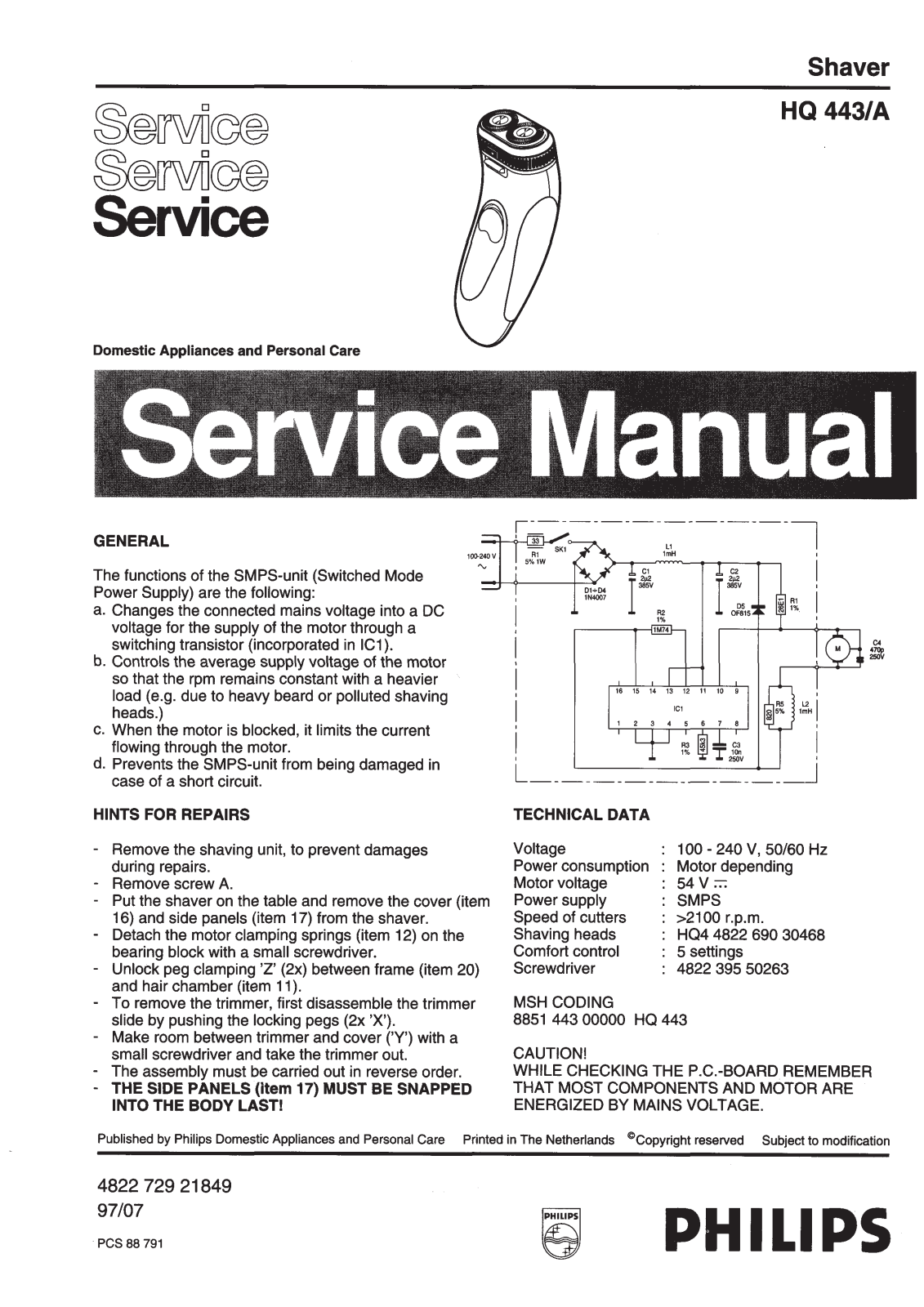 Philips HQ443A Service Manual