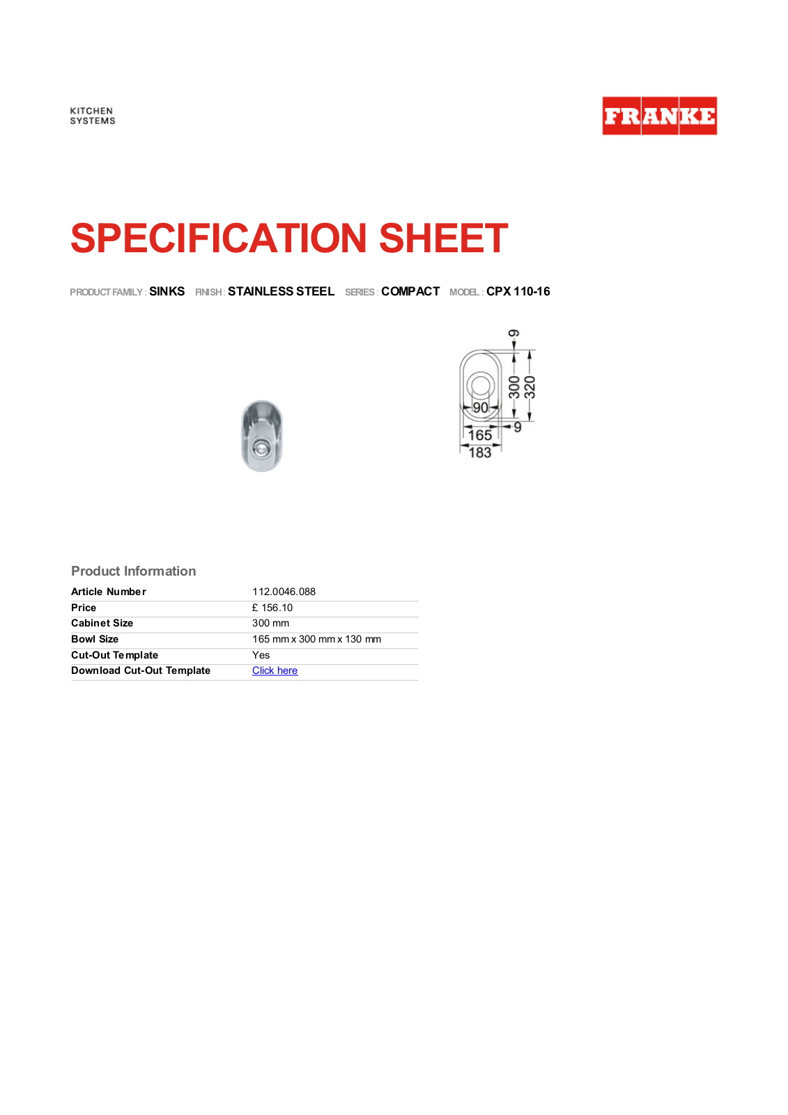 Franke Foodservice CPX 110-16 User Manual