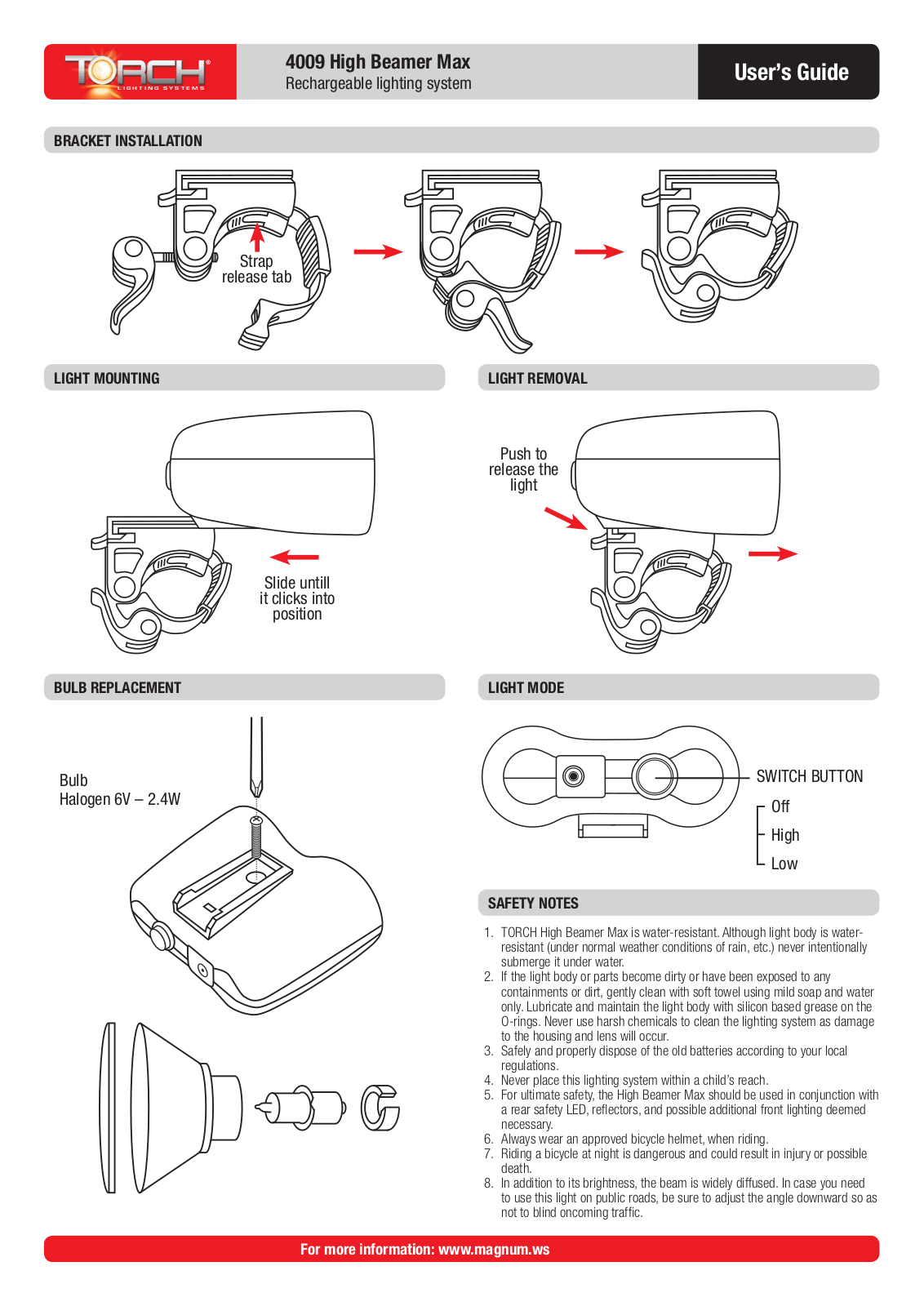 Torch Lighting Systems 4009 High Beamer Max User Manual