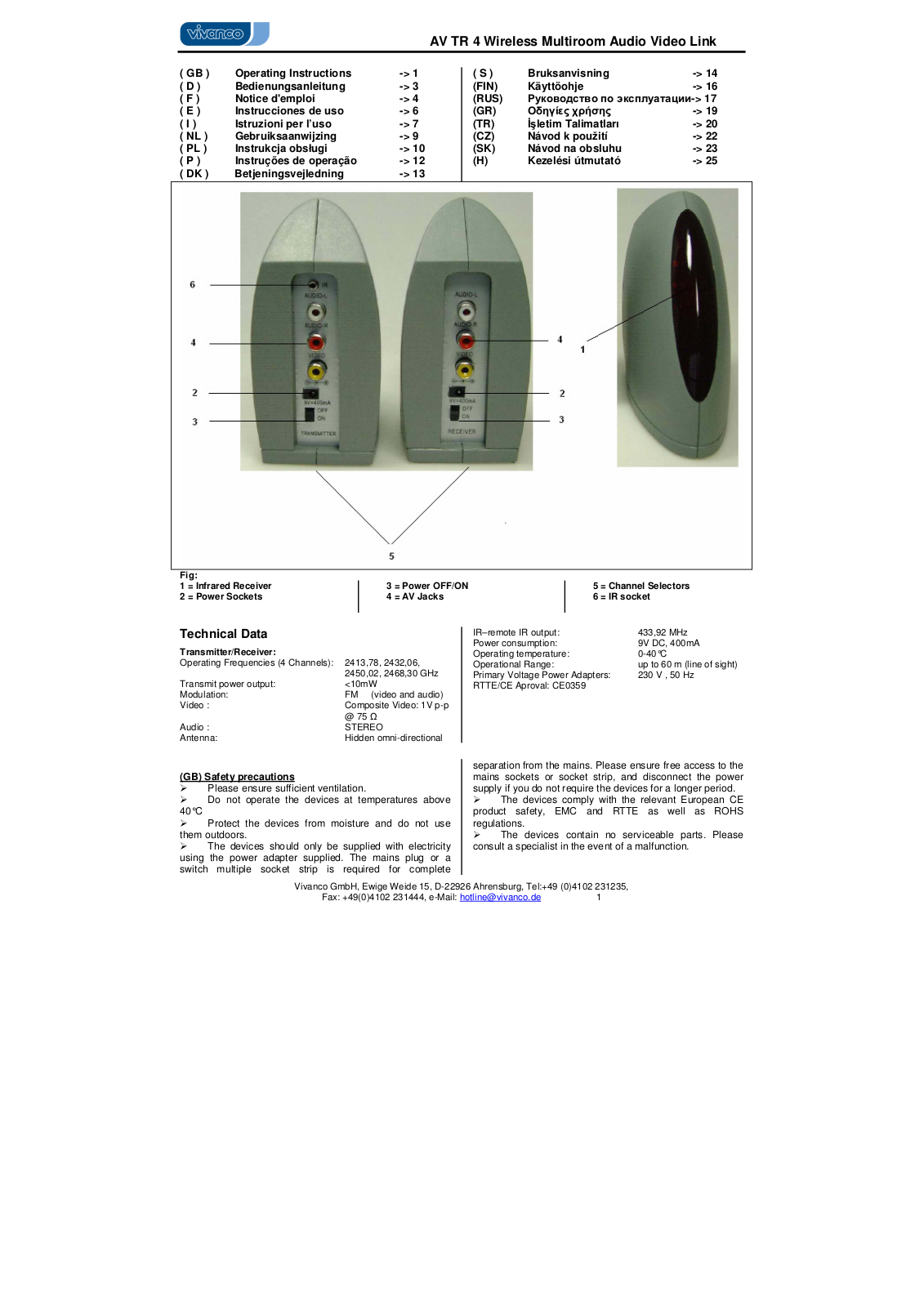 Vivanco AV TR 4 Instructions Manual