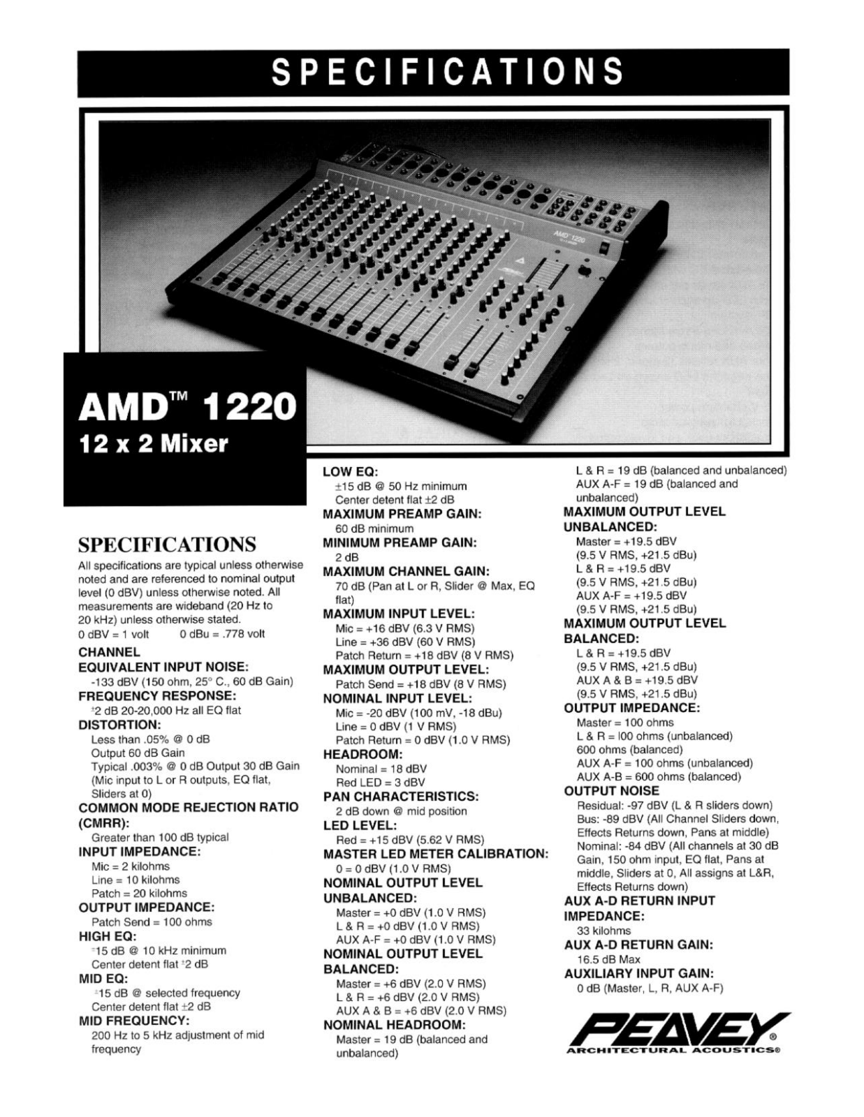 Peavey AMD 1220 User Manual