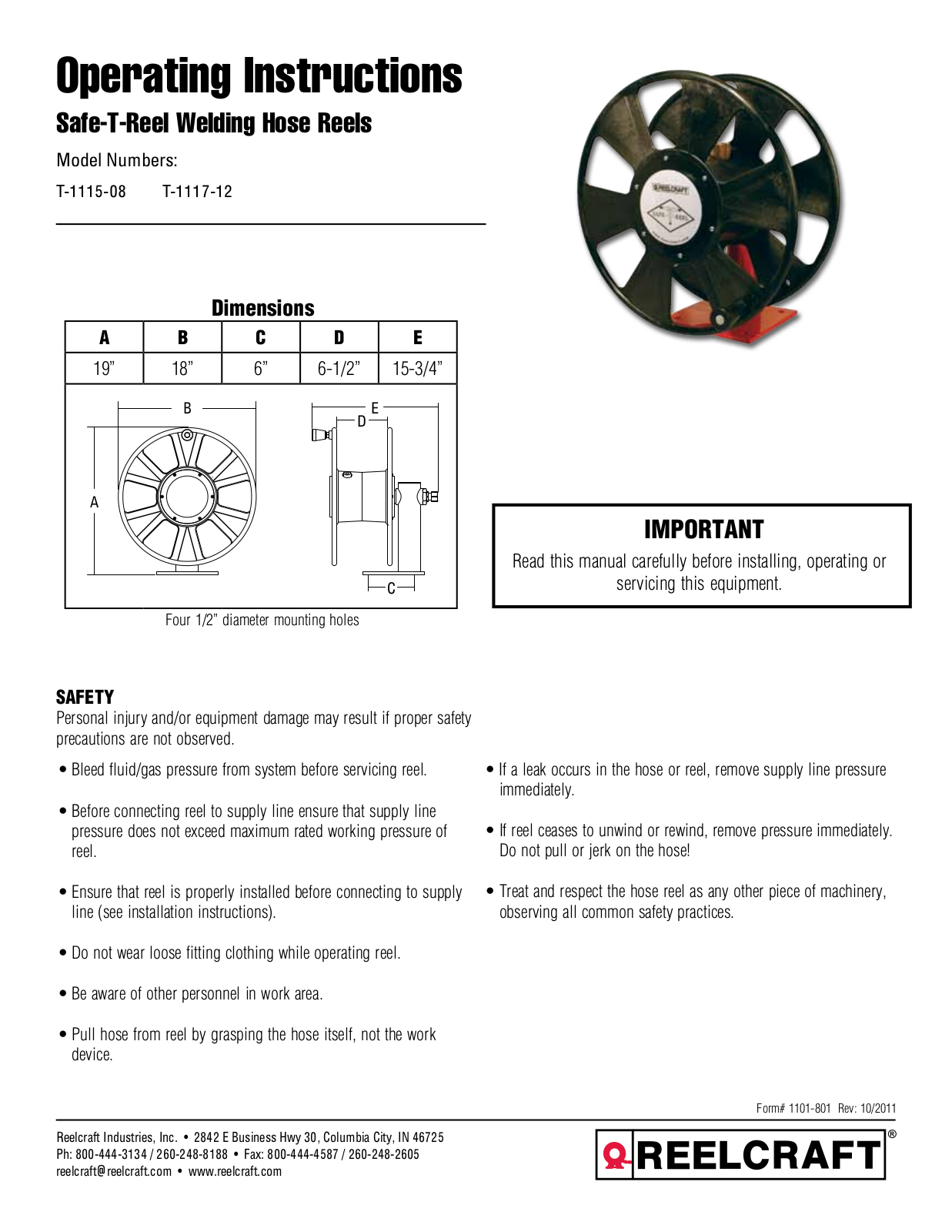 Reelcraft T-1115-xx User Manual