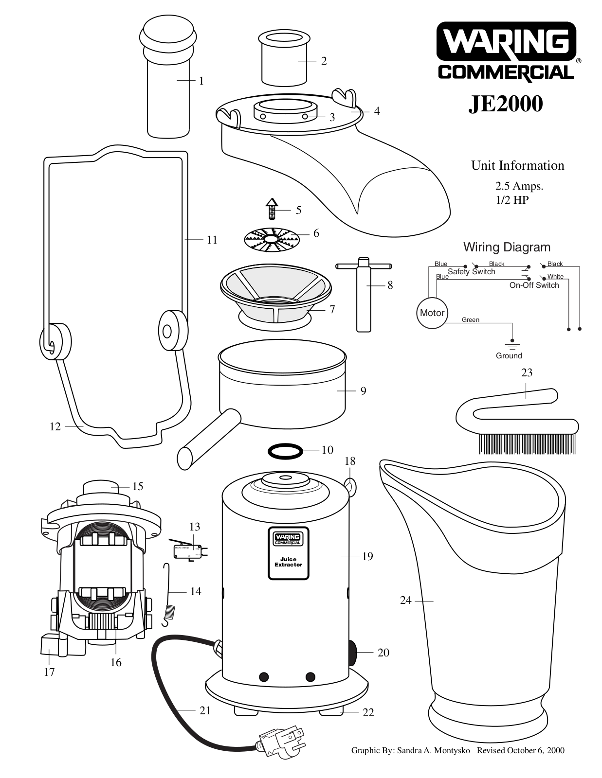 Waring JE2000 Part List