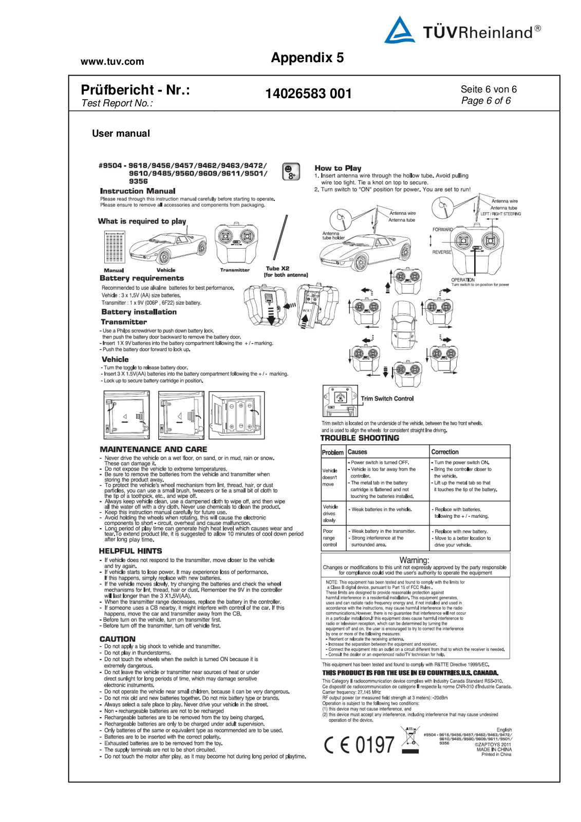 Zaptoys 9650 27TX User Manual