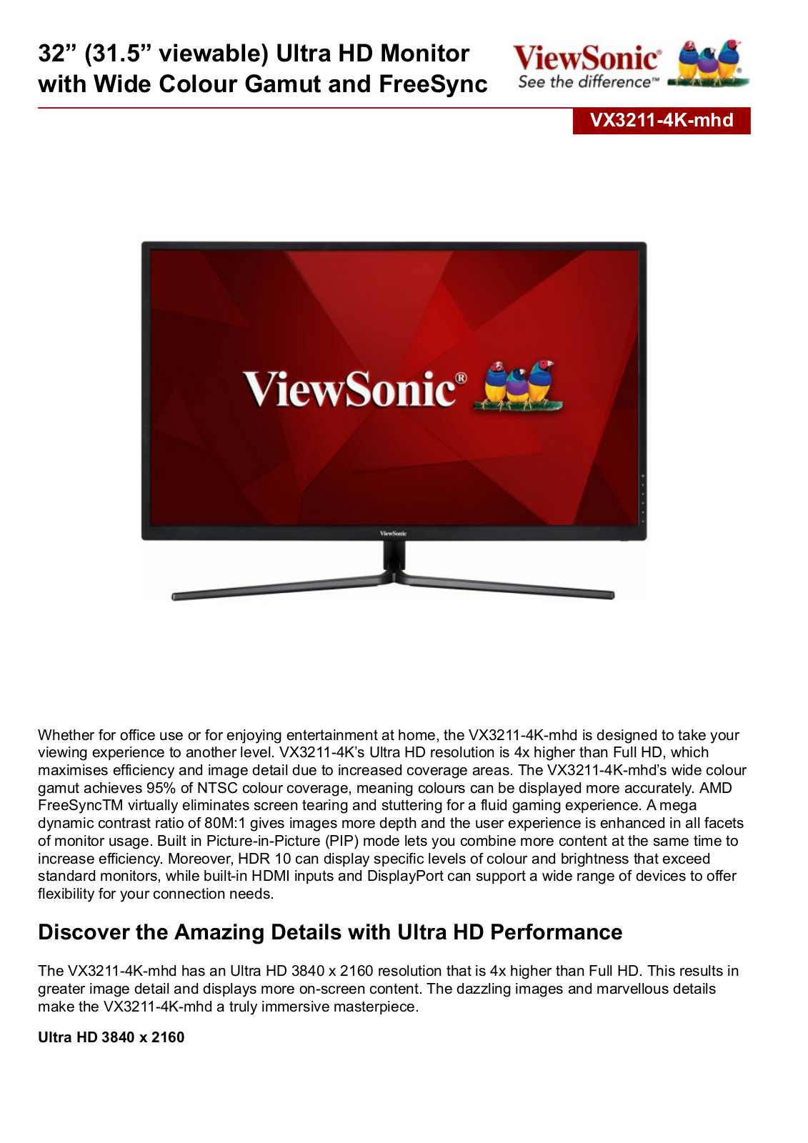 ViewSonic VX3211-4K-mhd User Manual