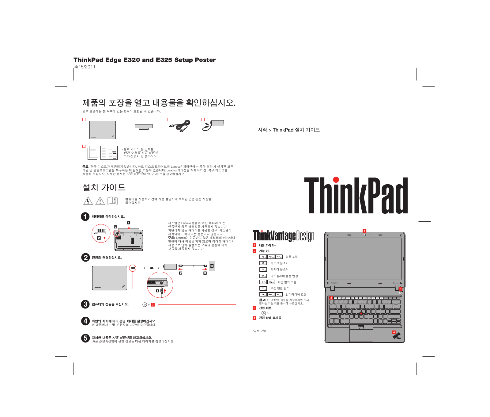 Lenovo ThinkPad Edge E320, ThinkPad Edge E325 Setup Poster