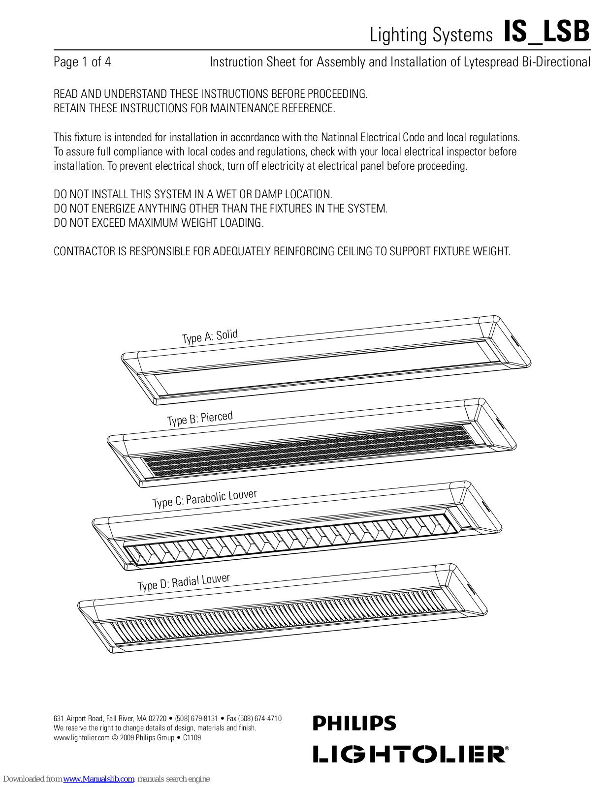 Philips IS_LSB, Lightolier IS-LSB Instruction Sheet