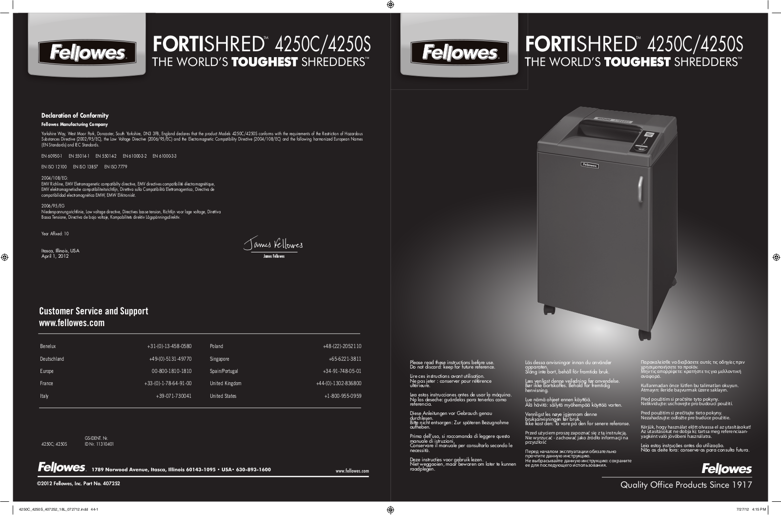 Fellowes Fortishred 4250C User Manual