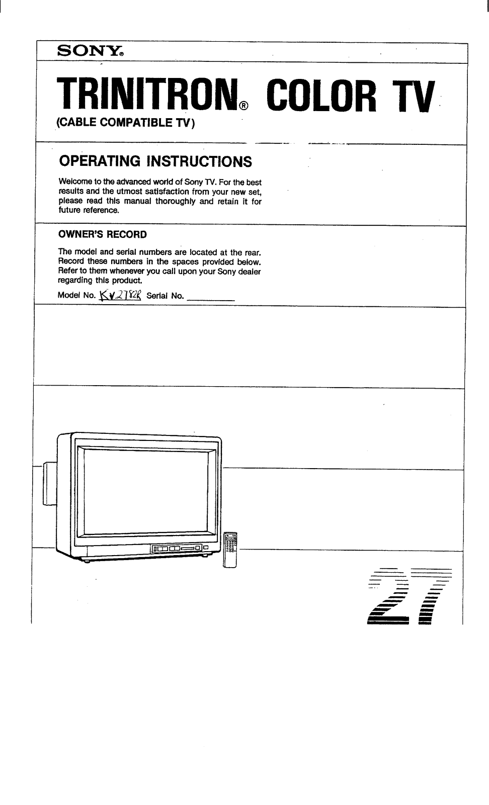 Sony KV-2782R Operating Manual