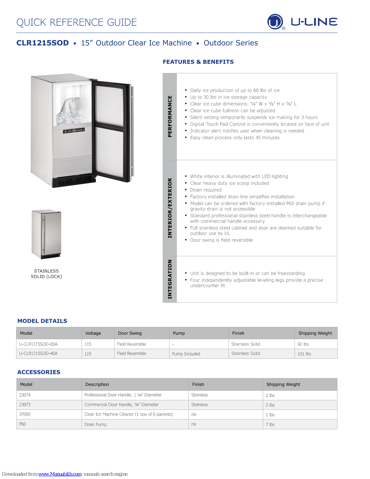 U-Line CLR1215SOD Quick Reference Manual