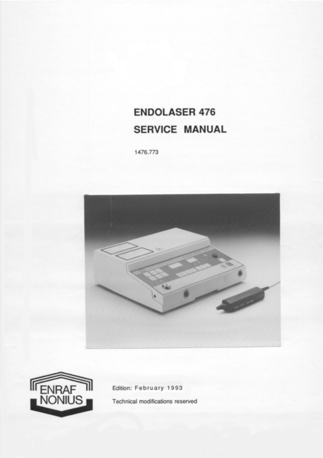 Enraf Nonius Nonius Endolaser 476 Service manual