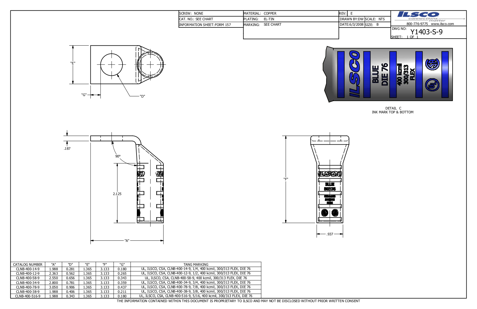 Ilsco CLNB-400-12-9 Data sheet