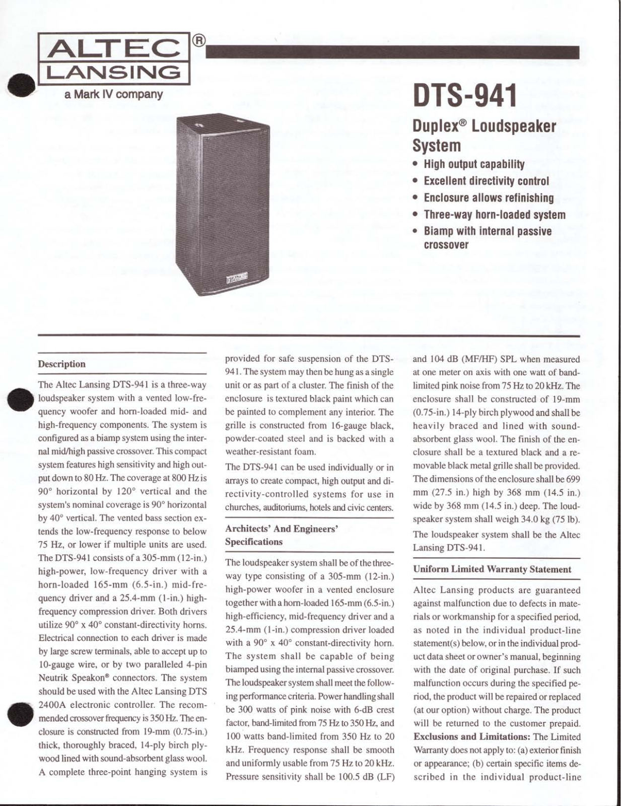 Altec lansing DTS-941 User Manual