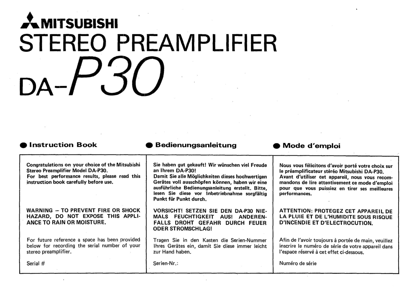 Mitsubishi DA-P30 Owners Manual