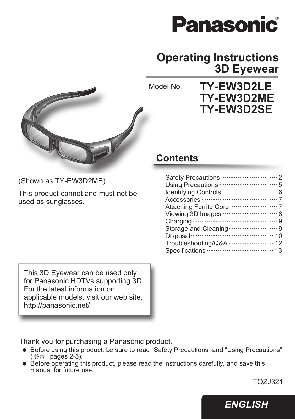 Panasonic TY-EW3D2SE, TY-EW3D2LE, TY-EW3D2ME Operating Instructions