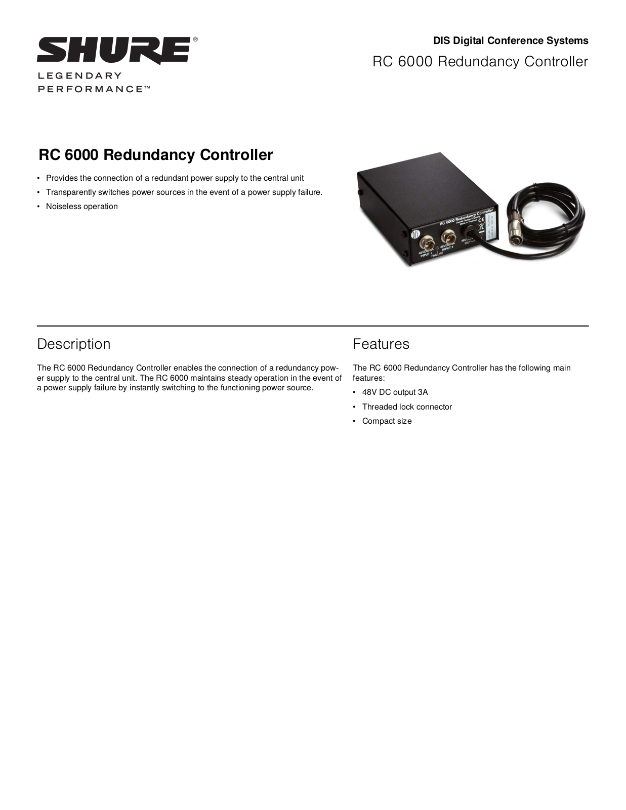 Shure RC 6000 Specification Sheet - ManualMachine.com