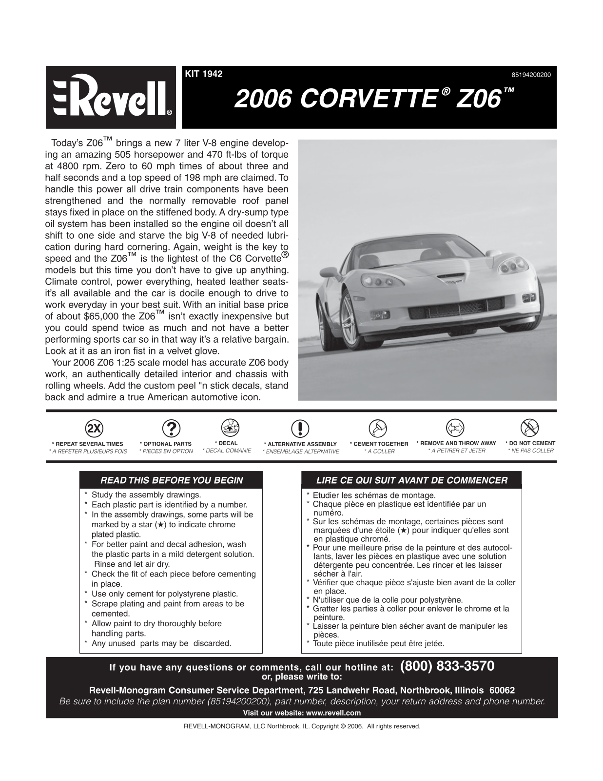 REVELL 2006 Corvette Z06 User Manual