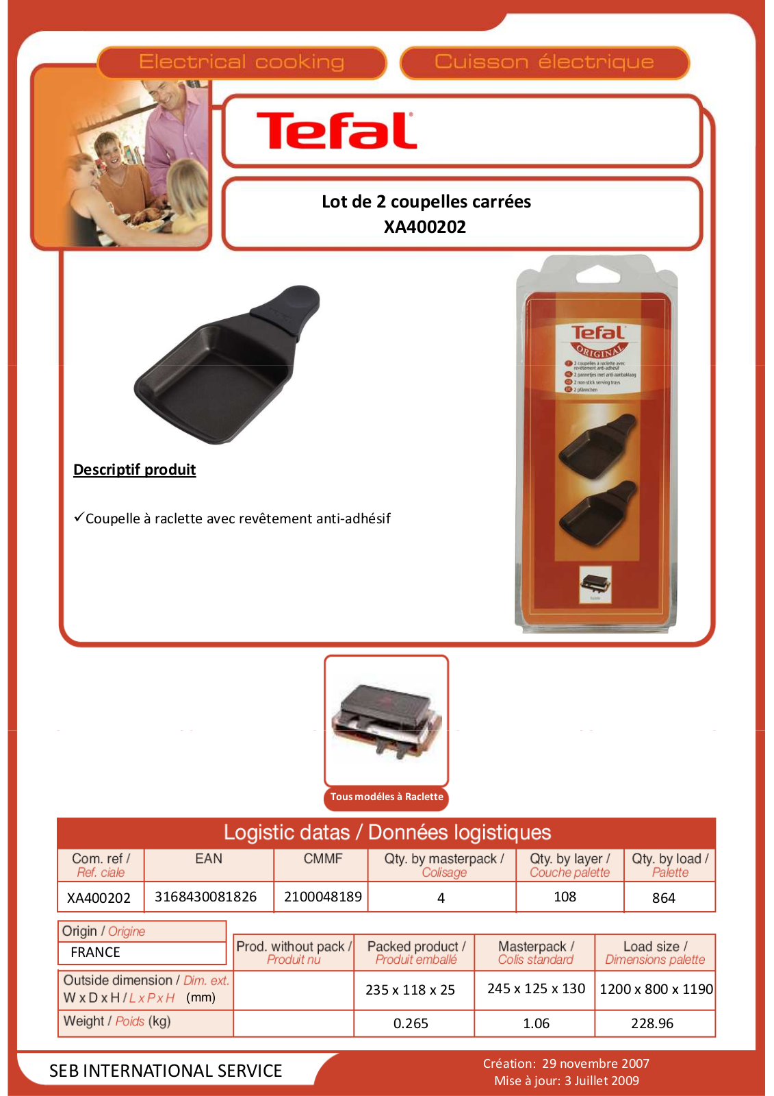 Tefal XA400202 product sheet