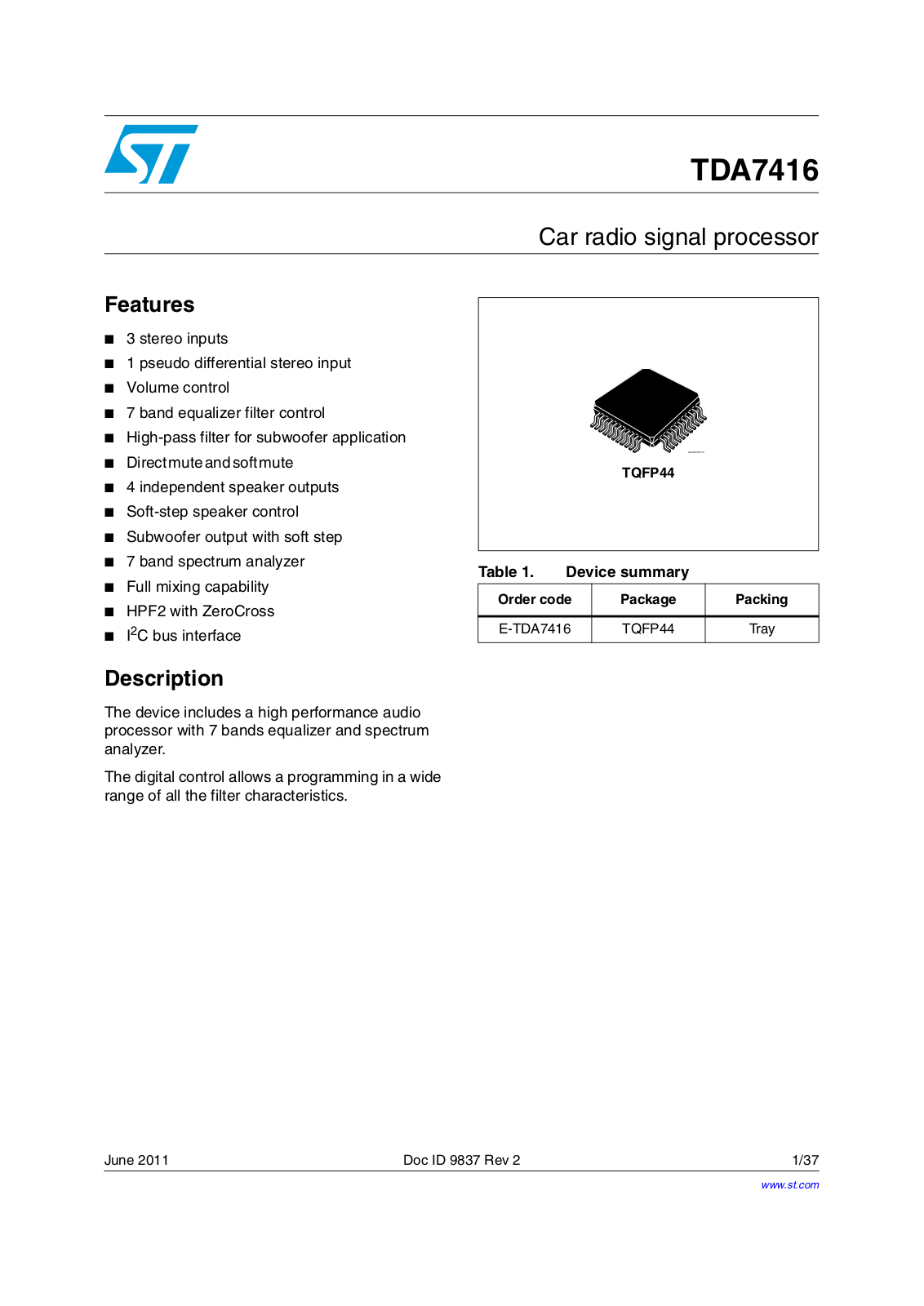 ST TDA7416 User Manual