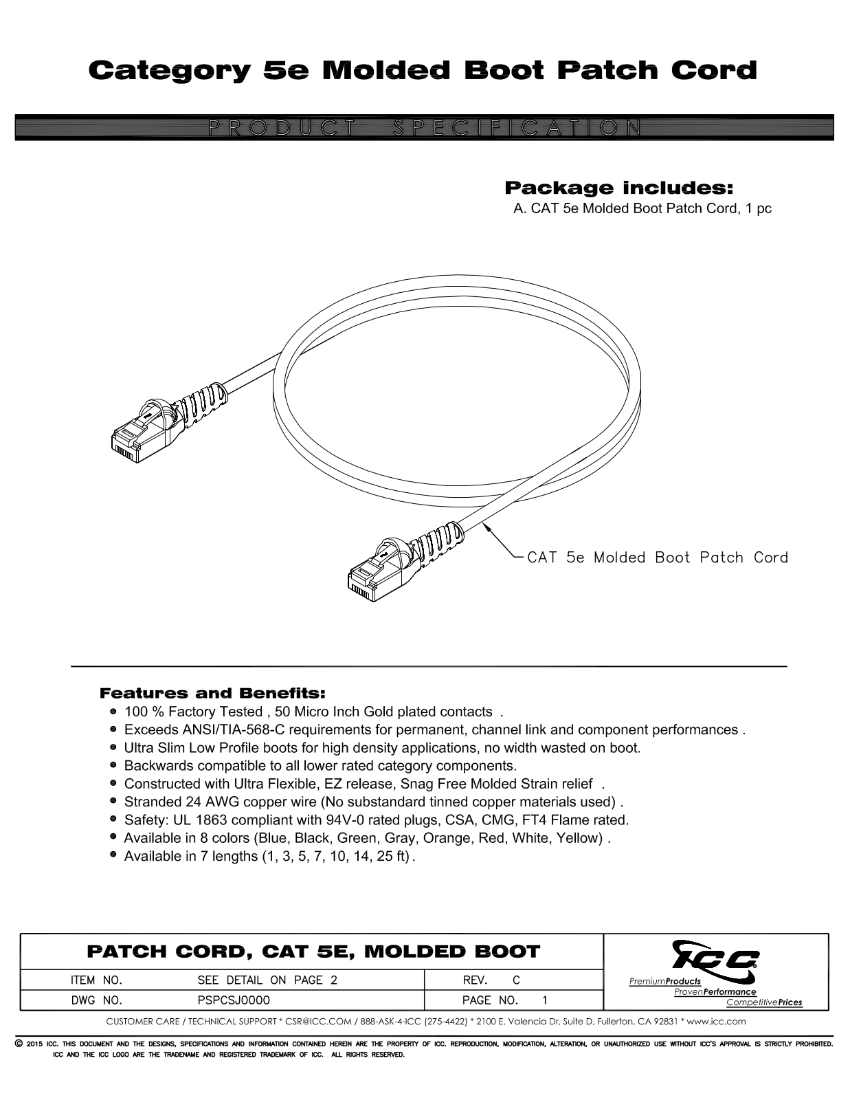 ICC ICPCSJ07GY, ICPCSJ07GN, ICPCSJ05WH, ICPCSJ05RD, ICPCSJ05BL Specsheet - ManualMachine.com