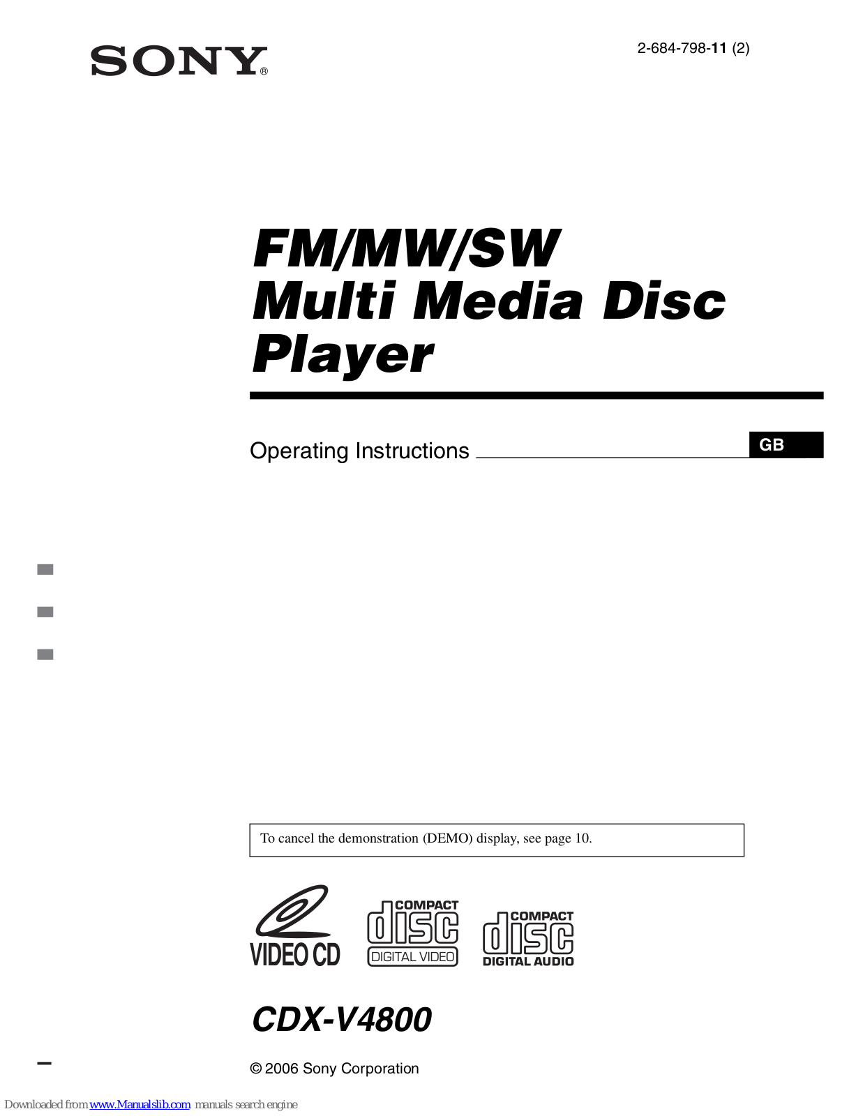 Sony CDX-V6800 Operating Instructions Manual - ManualMachine.com