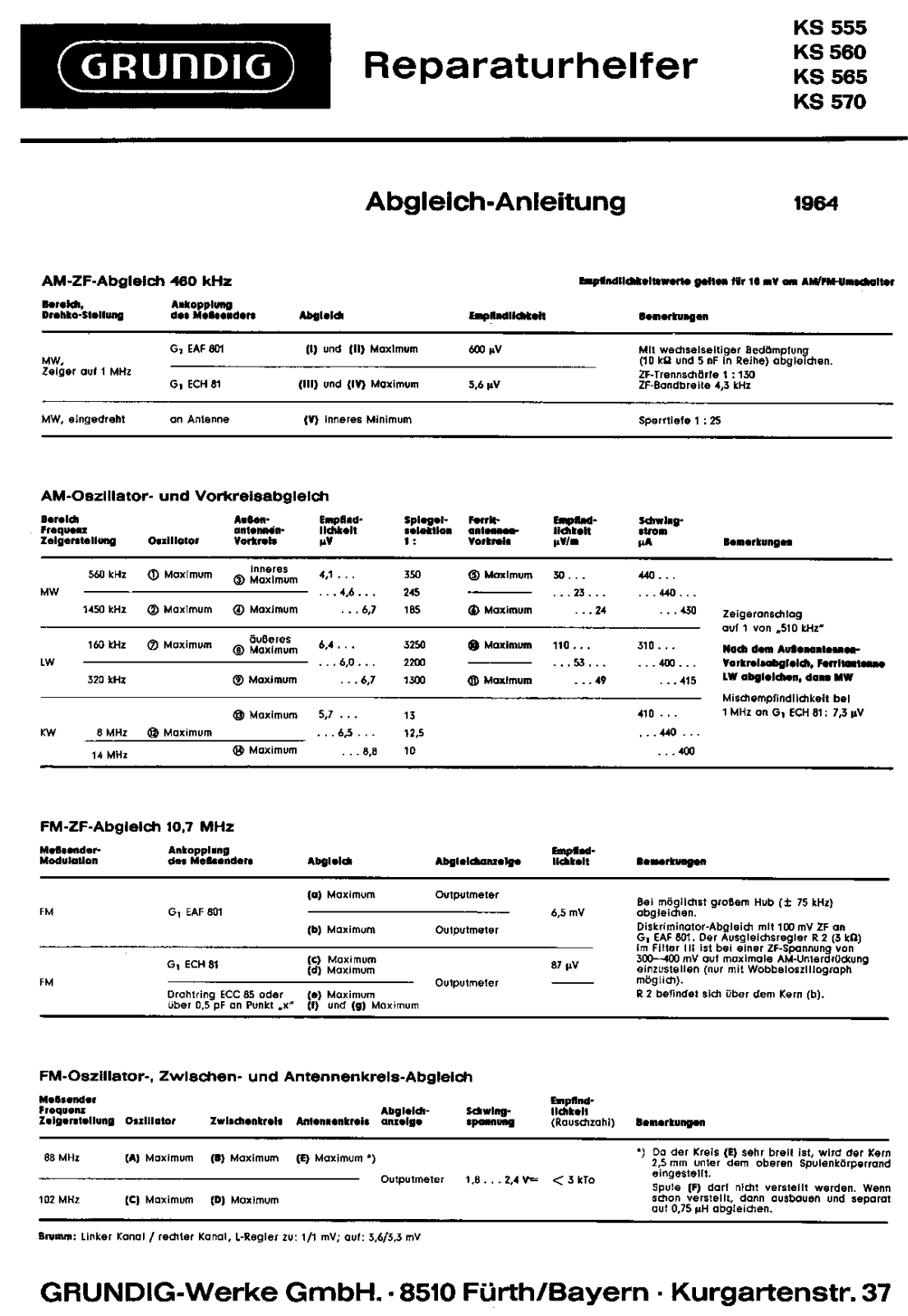 Grundig KS-570, KS-565, KS-560, KS-555 Service Manual