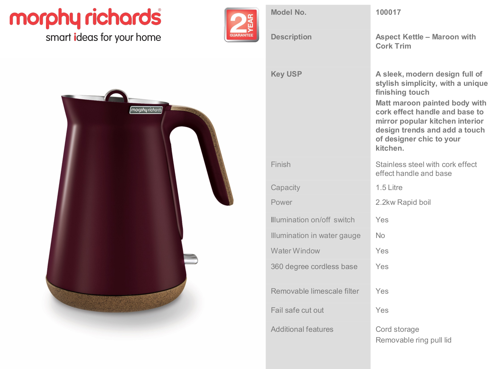 Morphy Richards 100017 Product Sheet