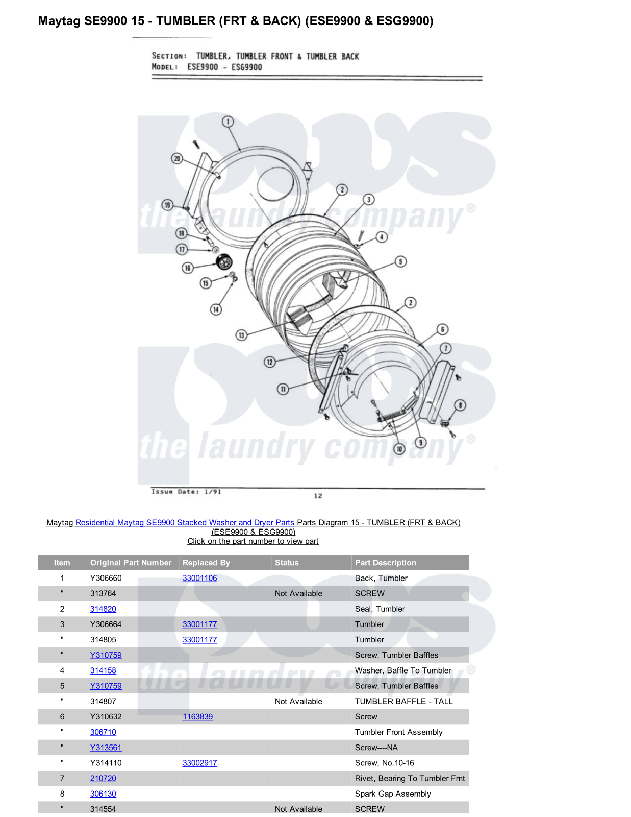 Maytag SE9900 Stacked and Parts Diagram