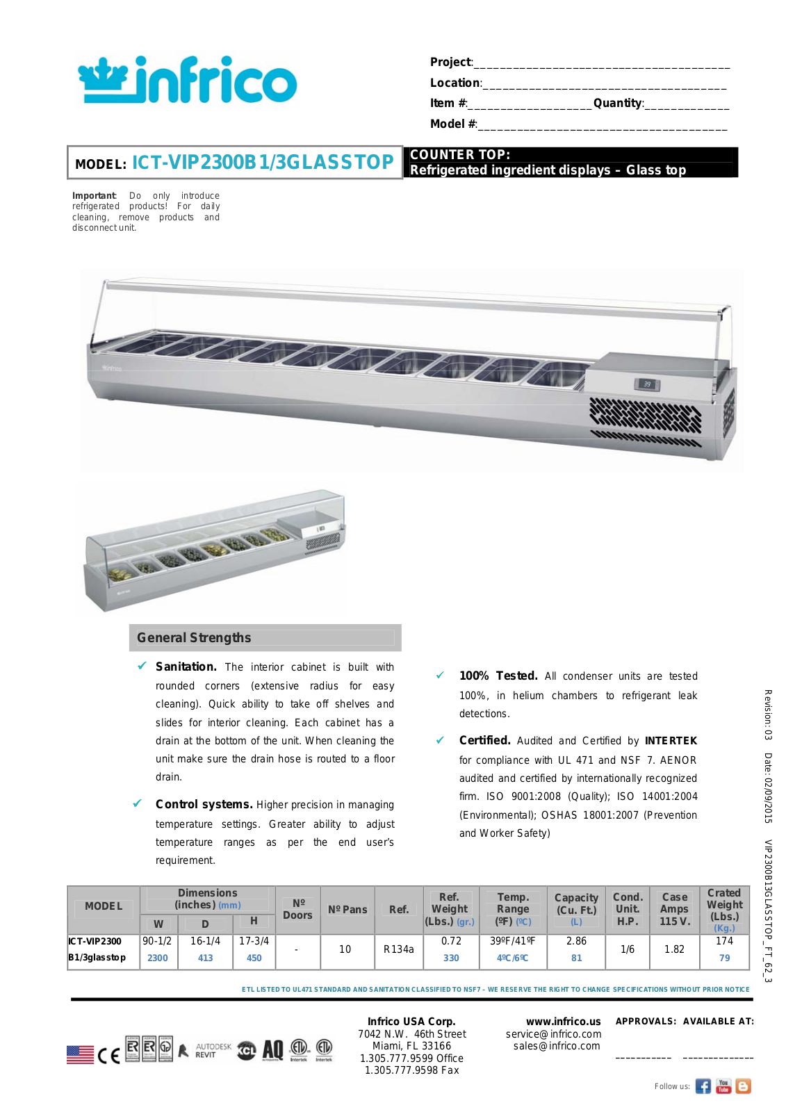 Infrico ICT-VIP2300B1-3GLASSTOP User Manual